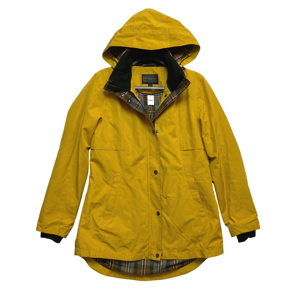 Pendleton Dropcut Rain Jacket Womens Small Yellow CW128 Plaid Waterproof